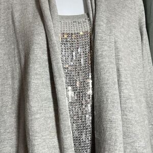 Michael Kors Women's SequinOpen Front Long Sleeve Gray Cardigan Size Medium